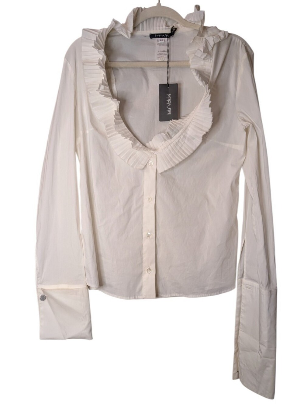 NWT Patrizia Pepe White Ruffle Camicia blouse Poplin size 46